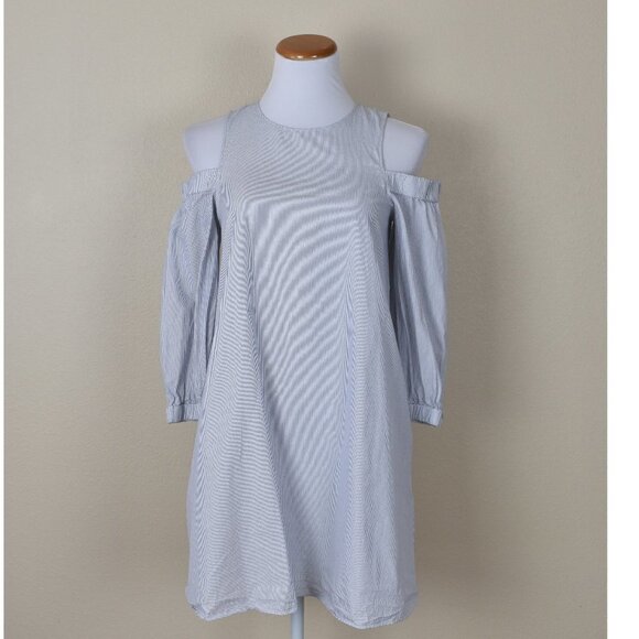 Tibi Cotton Stripe Cold Shoulder Dress - Picture 1 of 7